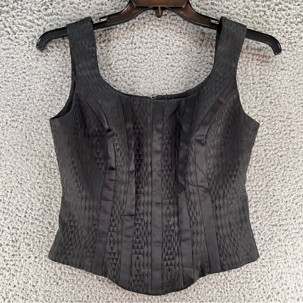 Eva Brazzi Black Jaquard Corset Top Small Boning Zip Up Whimsigoth Glam Rock Y2K